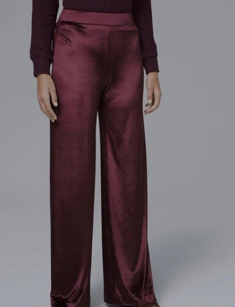 White House Black Market Pants Womens L Burgundy Liquid Velvet Wide Leg Pull On
